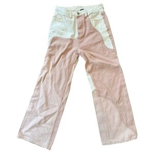 Cider Women's Patchwork Wide Leg Relaxed Fit Jeans Retro Y2K Pink White, sz S